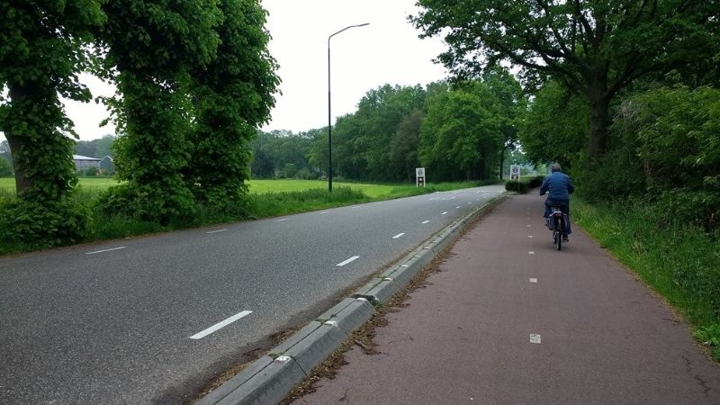 Een foto van een fietspad langs een weg.