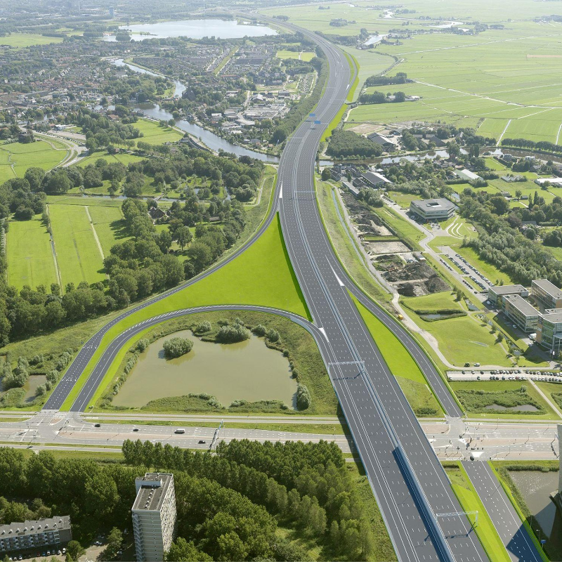 Aerial photo of the Dutch highway around Amstelveen, and the traffic juntion Badhoevedorp Holendrecht.