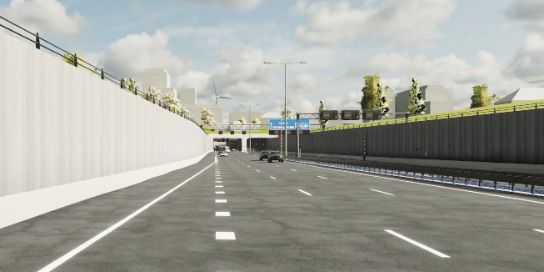 Visual representation of a road with a tunnel.