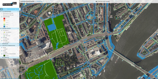 A screenshot from the Pedestrian Traffic Monitor. You can see the different map layers.