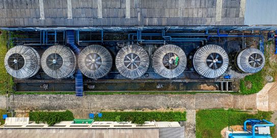 An aerial view of a water treatment plant in Indonesia.