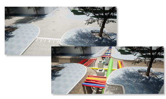 2 photos of the same crossing. On one of the photos you can also see all the pipes laying under the street.