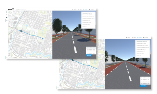 A collage of 2 screenshots from the InfraShaper. You can see here the comparison of 2 different road profiles.