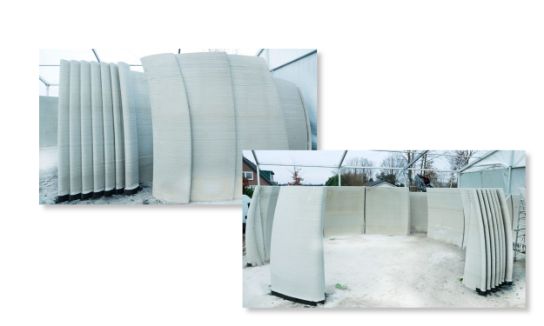 A photo collage of 2 different images. The images are all about 3D Concrete Printing.