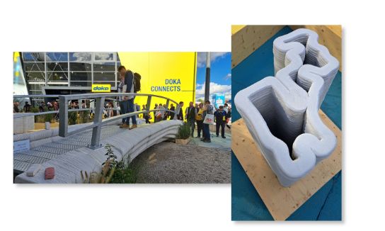 A photo collage of 2 photos of the pedestrian bridge on the Buma Exhibition.