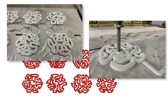 A photo collage of 3 images. The shapes of the fundament are visible.