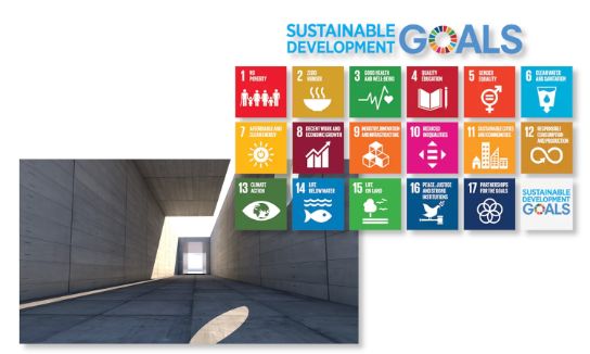 A collage of 2 images. The SDGs can be read and a picture of a tunnel.