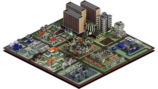 An illustration of a city.