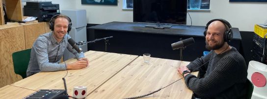 A picture of Erik Bosman and Pieter-Bas de Visser while making the podcast.