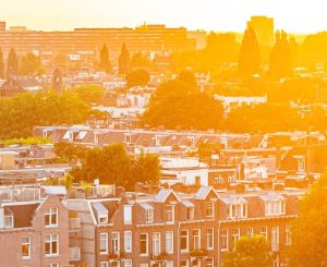A photo of Amsterdam. It looks very sunny because of the orange colours.