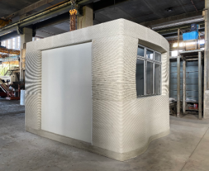 A part of a house, made with 3D concrete printing.
