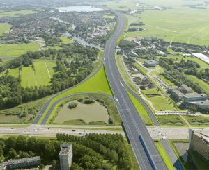 Aerial photo of the Dutch highway around Amstelveen, and the traffic juntion Badhoevedorp Holendrecht.