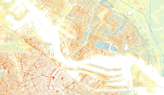Map of Amsterdam showing temperatures in different areas.