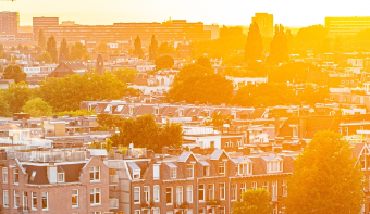 A photo of Amsterdam. It looks very sunny because of the orange colours.