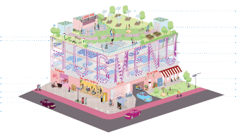 An illustration of a concept of a  HUB ME-NU Mobilityhub.
