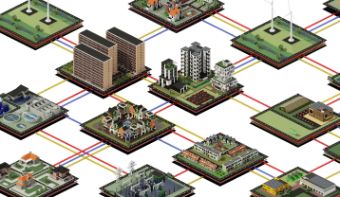 A graphic illustration. You can see different landscape elements that are all connected.